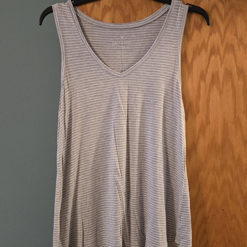 American Eagle Outfitters Gray and White Striped Tank Top